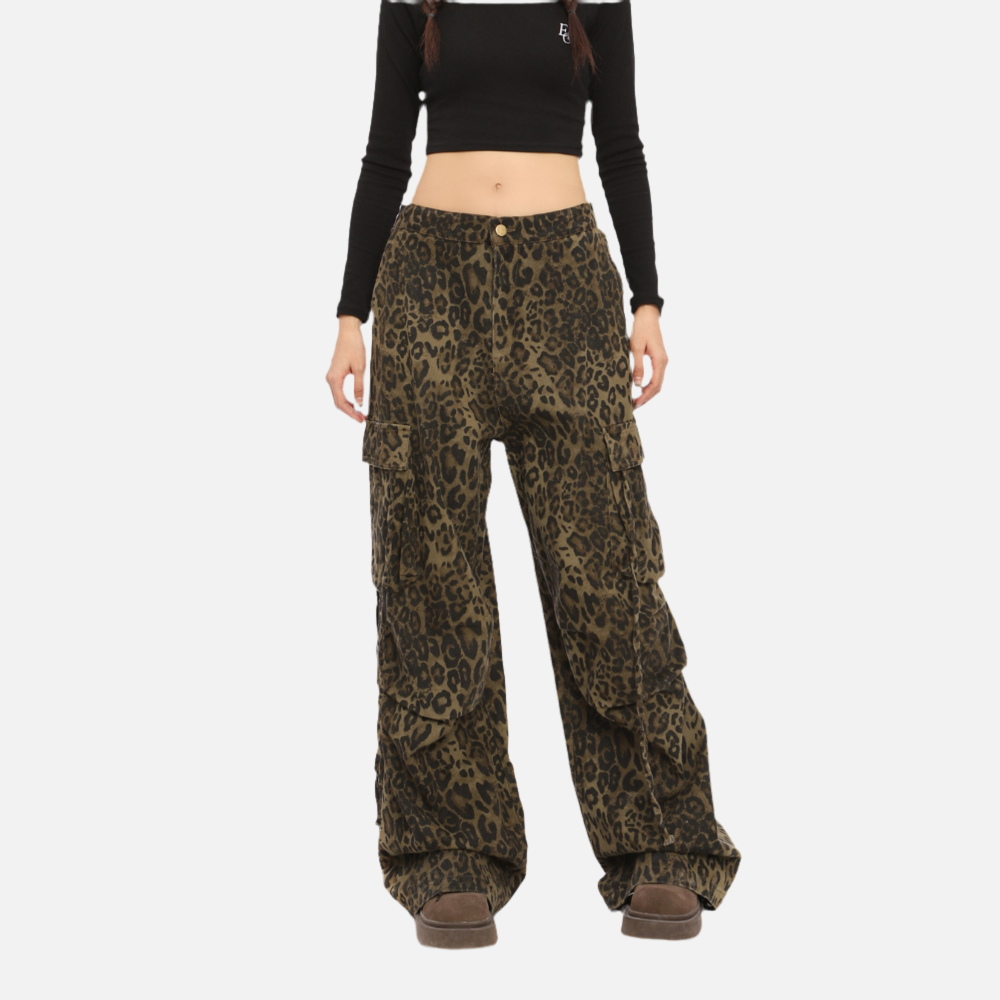 Calça Elegante Cargo Leopardo