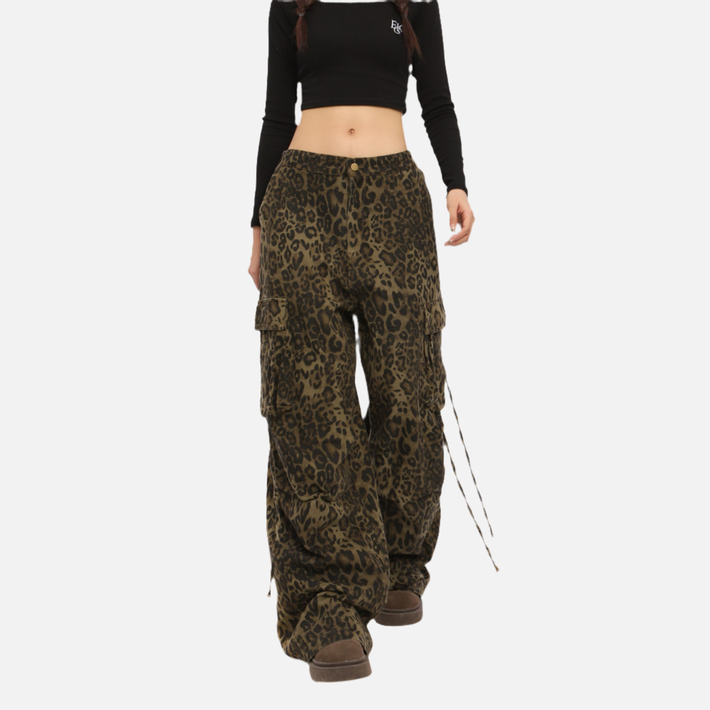 Calça Elegante Cargo Leopardo