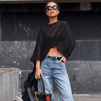Blusa Elegante Capa Assimétrica