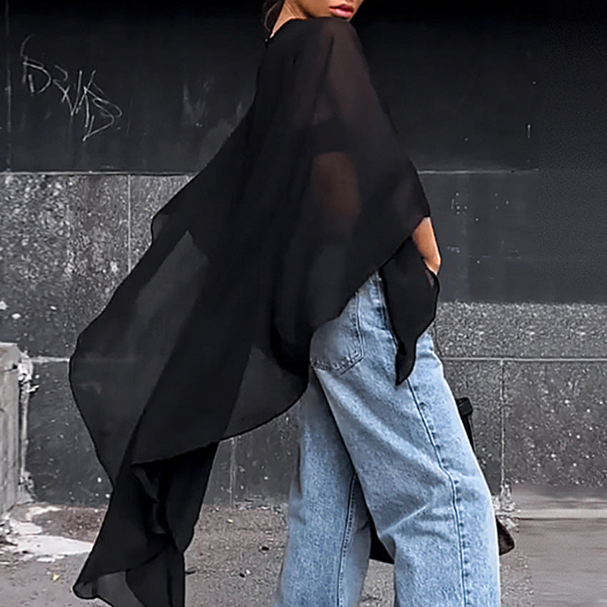 Blusa Elegante Capa Assimétrica